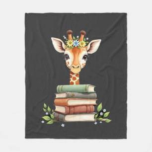 Cute Giraffe With Book Floral Bookworm Librarian B Fleece Blanket