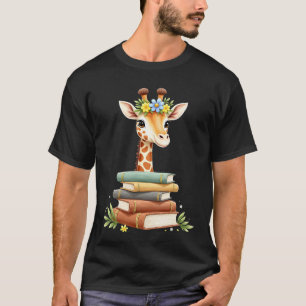 Cute Giraffe With Book Floral Bookworm Librarian B T-Shirt
