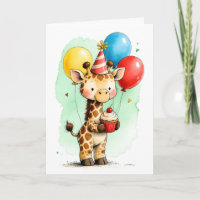 Cute Giraffe with Cupcake Kid's Happy Birthday