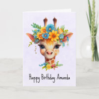 Cute Giraffe with Floral Crown Birthday