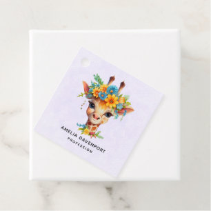 Cute Giraffe with Floral Crown Business Favour Tags