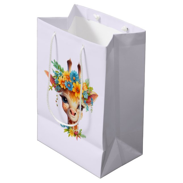 Cute Giraffe with Floral Crown Medium Gift Bag (Front Angled)