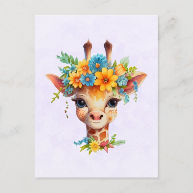 Cute Giraffe with Floral Crown Postcard (Front)