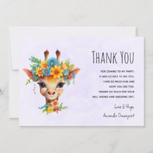 Cute Giraffe with Floral Crown Thank You Card
