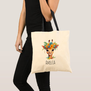 Cute Giraffe with Floral Crown Tote Bag