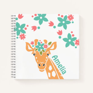 Cute Giraffe with Flower Crown Personalised Notebook
