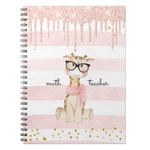 Cute Giraffe with Glasses Math Teacher Notebook