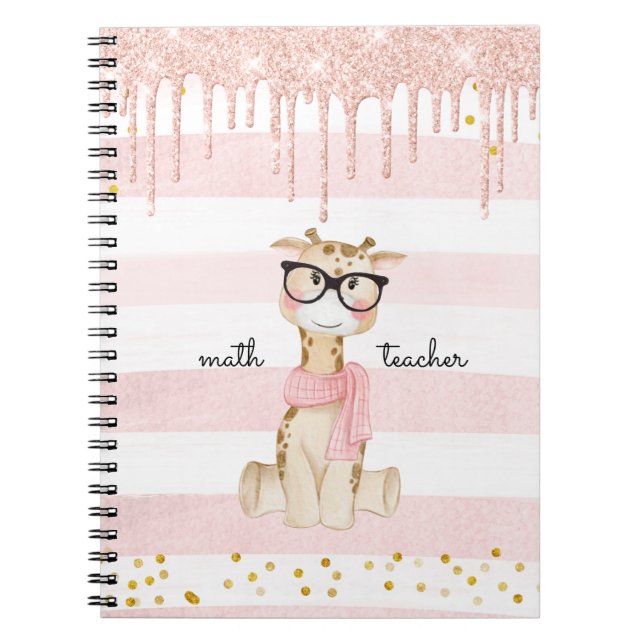 Cute Giraffe with Glasses Math Teacher Notebook (Front)