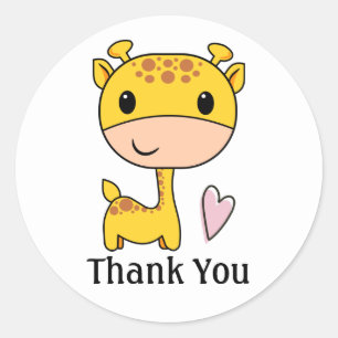 Cute Giraffe With Heart Thank You  Classic Round Sticker