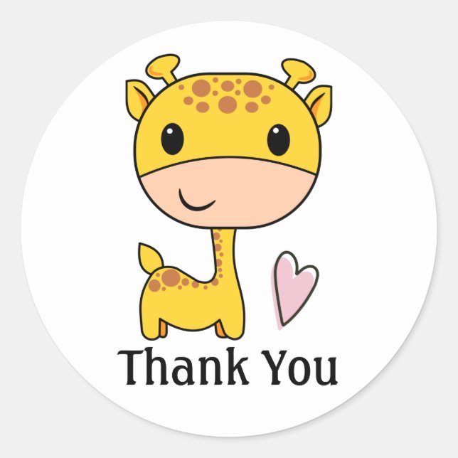 Cute Giraffe With Heart Thank You  Classic Round Sticker (Front)