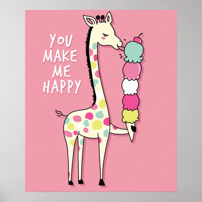  cute giraffe with ice cream poster (Front)