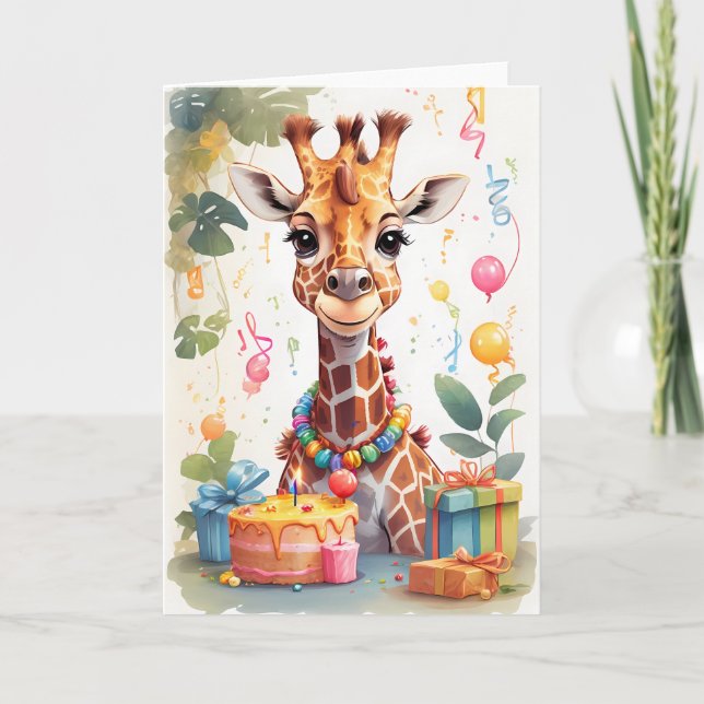 Cute giraffe with lots of presents | Card (Front)