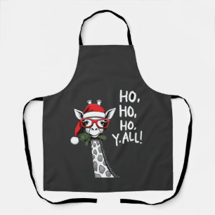 Cute Giraffe With Santa Hat Merry Xmas Giraffe Lov Apron