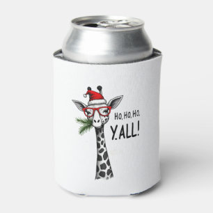 Cute Giraffe With Santa Hat Merry Xmas Giraffe Lov Can Cooler