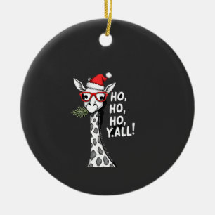 Cute Giraffe With Santa Hat Merry Xmas Giraffe Lov Ceramic Ornament
