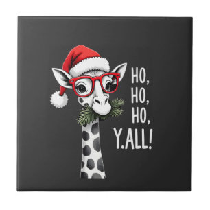 Cute Giraffe With Santa Hat Merry Xmas Giraffe Lov Ceramic Tile