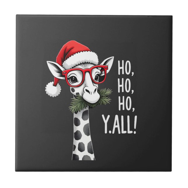 Cute Giraffe With Santa Hat Merry Xmas Giraffe Lov Ceramic Tile (Front)