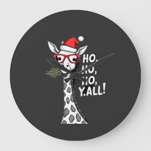 Cute Giraffe With Santa Hat Merry Xmas Giraffe Lov Large Clock
