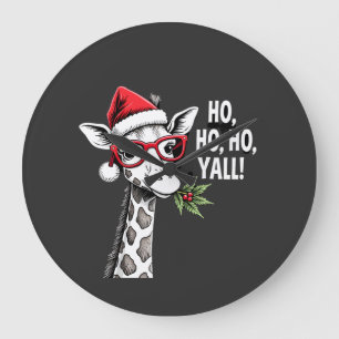 Cute Giraffe With Santa Hat Merry Xmas Giraffe Lov Large Clock