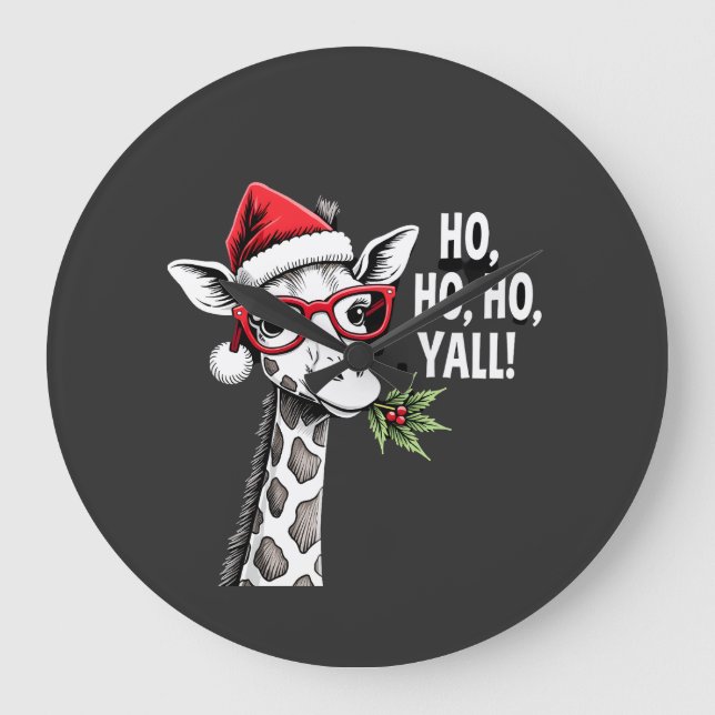 Cute Giraffe With Santa Hat Merry Xmas Giraffe Lov Large Clock (Front)