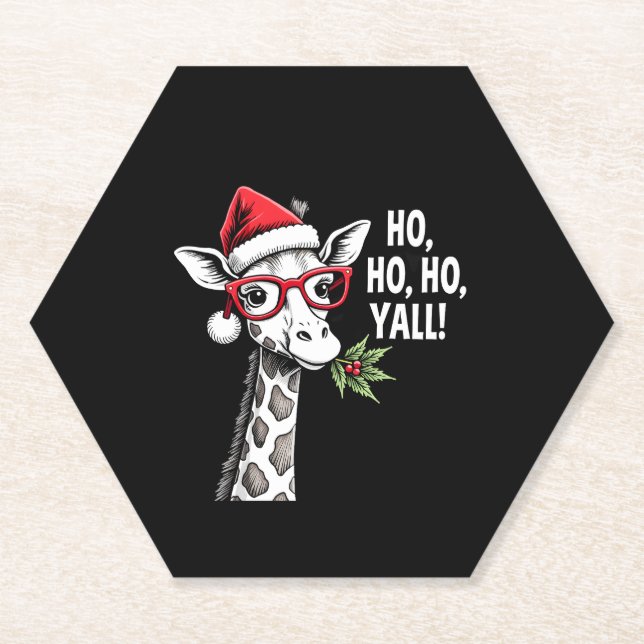 Cute Giraffe With Santa Hat Merry Xmas Giraffe Lov Paper Coaster (Front)