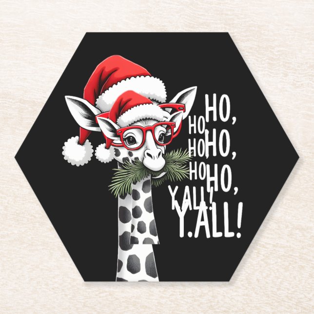 Cute Giraffe With Santa Hat Merry Xmas Giraffe Lov Paper Coaster (Front)
