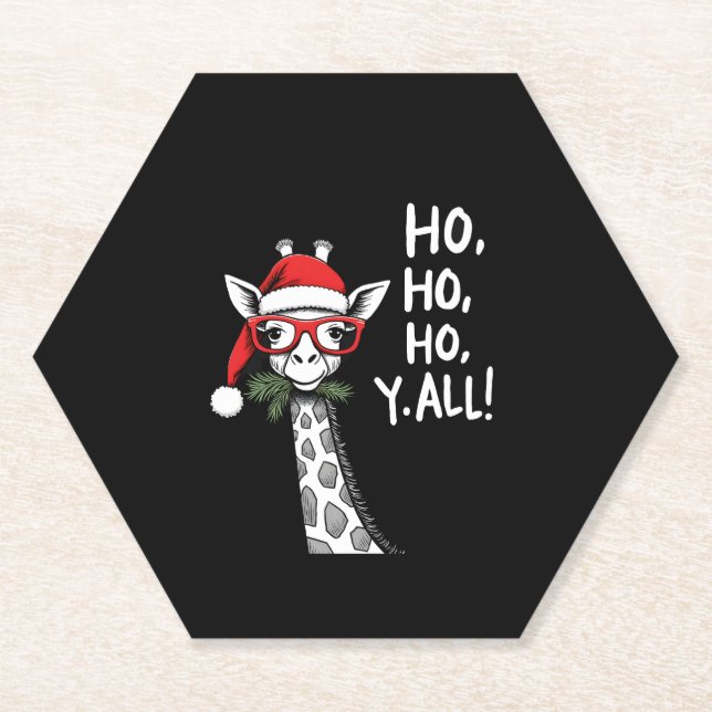Cute Giraffe With Santa Hat Merry Xmas Giraffe Lov Paper Coaster (Front)