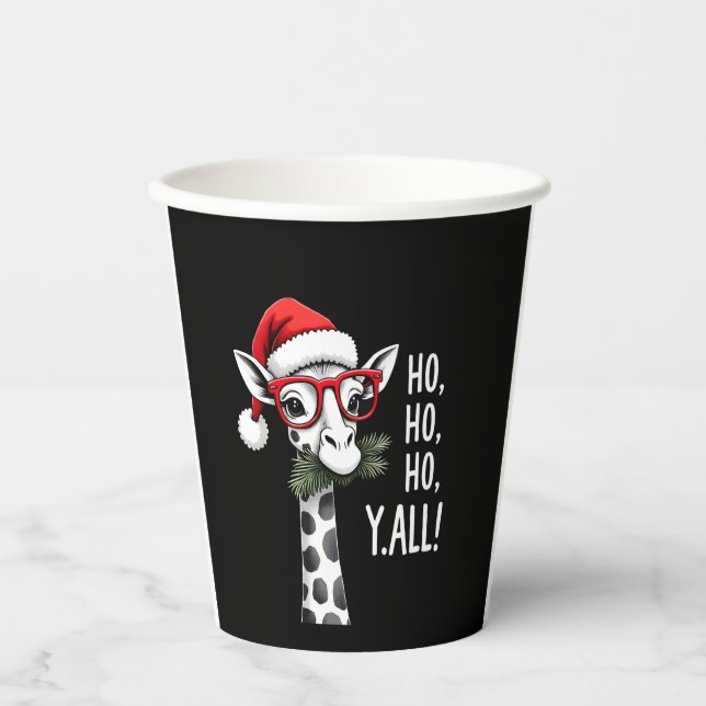 Cute Giraffe With Santa Hat Merry Xmas Giraffe Lov Paper Cups (Front)