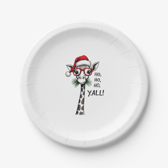 Cute Giraffe With Santa Hat Merry Xmas Giraffe Lov Paper Plate (Front)