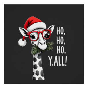 Cute Giraffe With Santa Hat Merry Xmas Giraffe Lov Poster