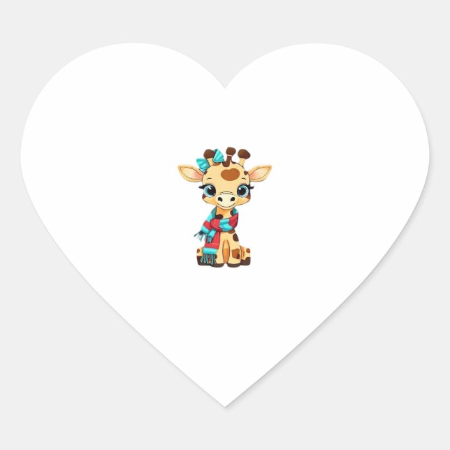 Cute Giraffe with Scarf Back to School Classic T-S Heart Sticker (Front)