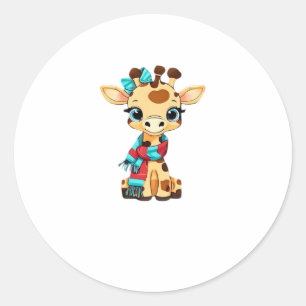 Cute Giraffe with Scarf Back to School Classic T-S Round Sticker