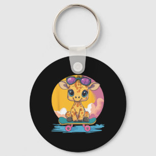 Cute Giraffe With Sungles Skateboard Key Ring