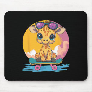 Cute Giraffe With Sungles Skateboard Mouse Pad
