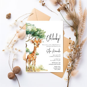 Cute Giraffe Woodlan Safari Baby Shower Invitation