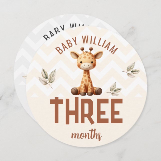 Cute Giraffe Zebra 3-4 Months Baby Milestone Sign (Front/Back)