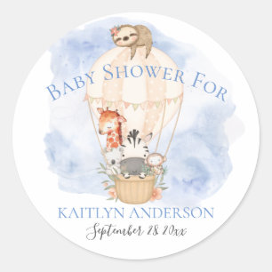 Cute Giraffe Zebra Hot Air Balloon Boy Baby Shower Classic Round Sticker