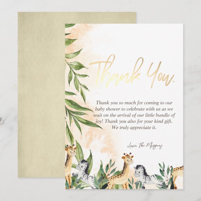 Cute Giraffe,Zebra Leaves  Thank You Card (Front/Back)