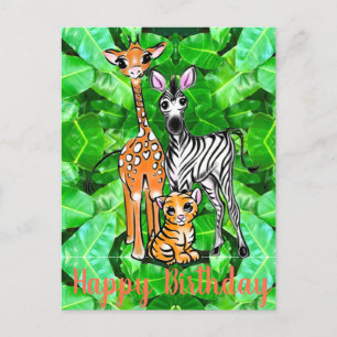 Cute Giraffe Zebra Tiger Safari friends jungle Postcard