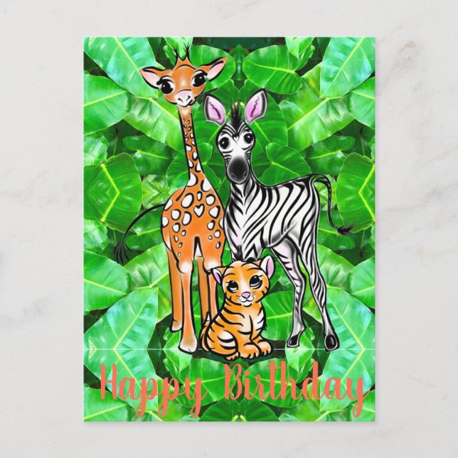 Cute Giraffe Zebra Tiger Safari friends jungle  Postcard (Front)
