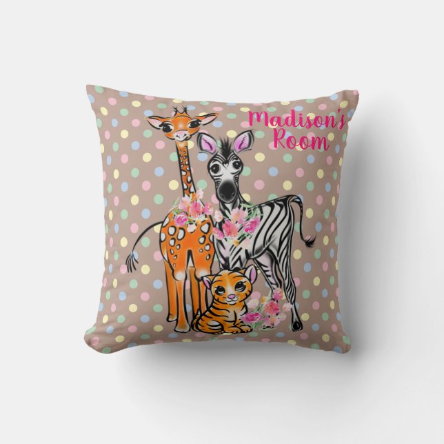 Cute Giraffe, Zebra, Tiger |  Safari friends  Thro Cushion (Front)