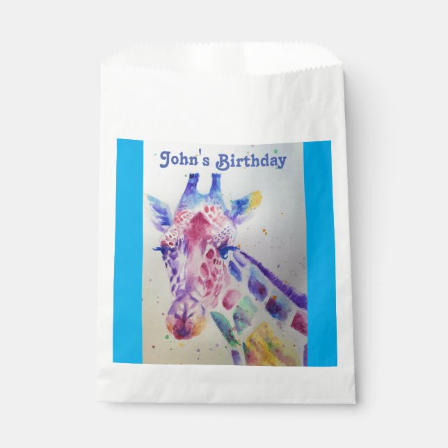 Cute Giraffe Zoo Animal Party Name Favour Bags (Front)