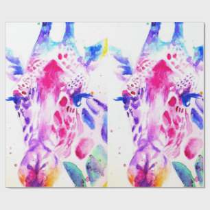 Cute Giraffe Zoo Animal Pattern Watercolor Wrapping Paper