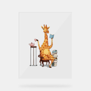 Cute Giraffes, Books and Tea Gift Acrylic Sign