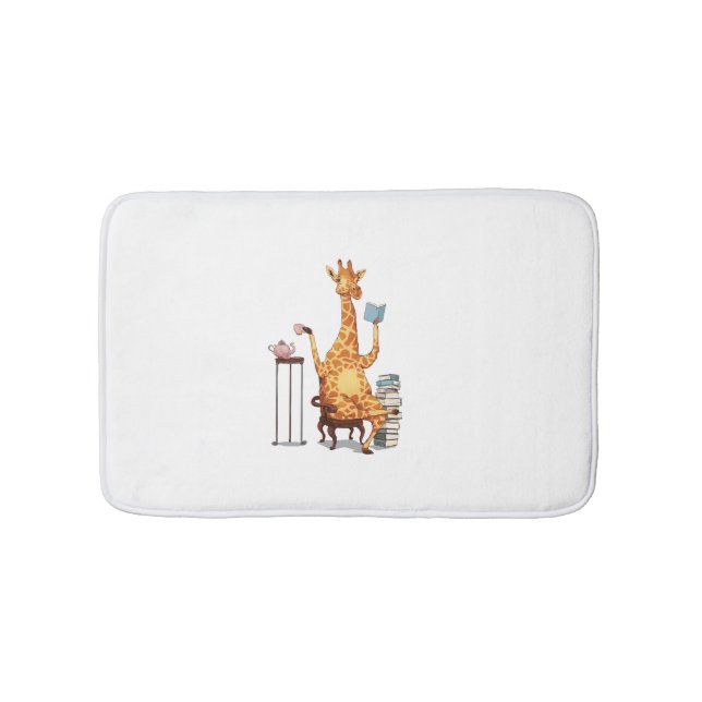 Cute Giraffes, Books and Tea Gift   Bath Mat (Front)