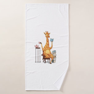 Cute Giraffes, Books and Tea Gift   Bath Towel