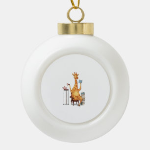 Cute Giraffes, Books and Tea Gift Ceramic Ball Christmas Ornament