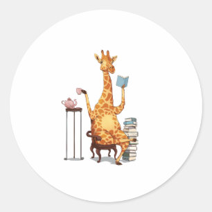 Cute Giraffes, Books and Tea Gift Classic Round Sticker