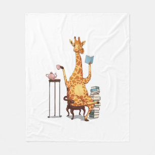 Cute Giraffes, Books and Tea Gift   Fleece Blanket