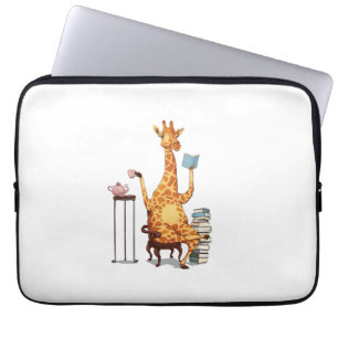 Cute Giraffes, Books and Tea Gift   Laptop Sleeve